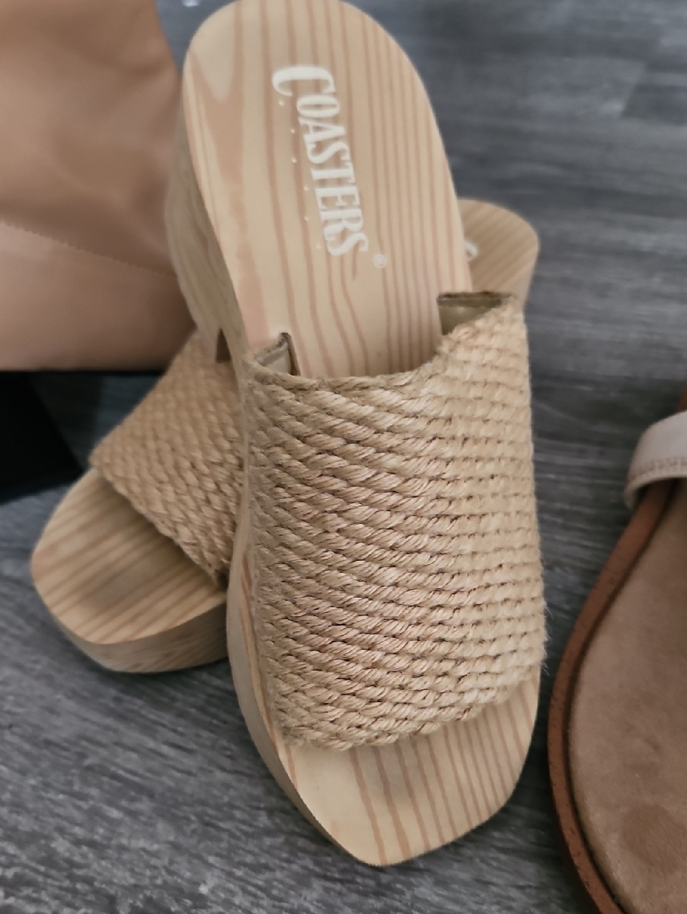 Coasters Woven Natural Slide Platform Open Toe Sandals 7